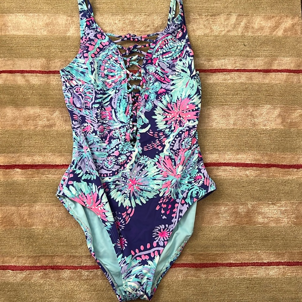 Lilly Pulitzer Floral One Piece Swimsuit - Pink and Blue